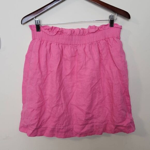 J Crew Skirt Womens 10 Mini Linen Paperbag Waist Elastic Pull on Fully Lined Bri - Picture 1 of 5